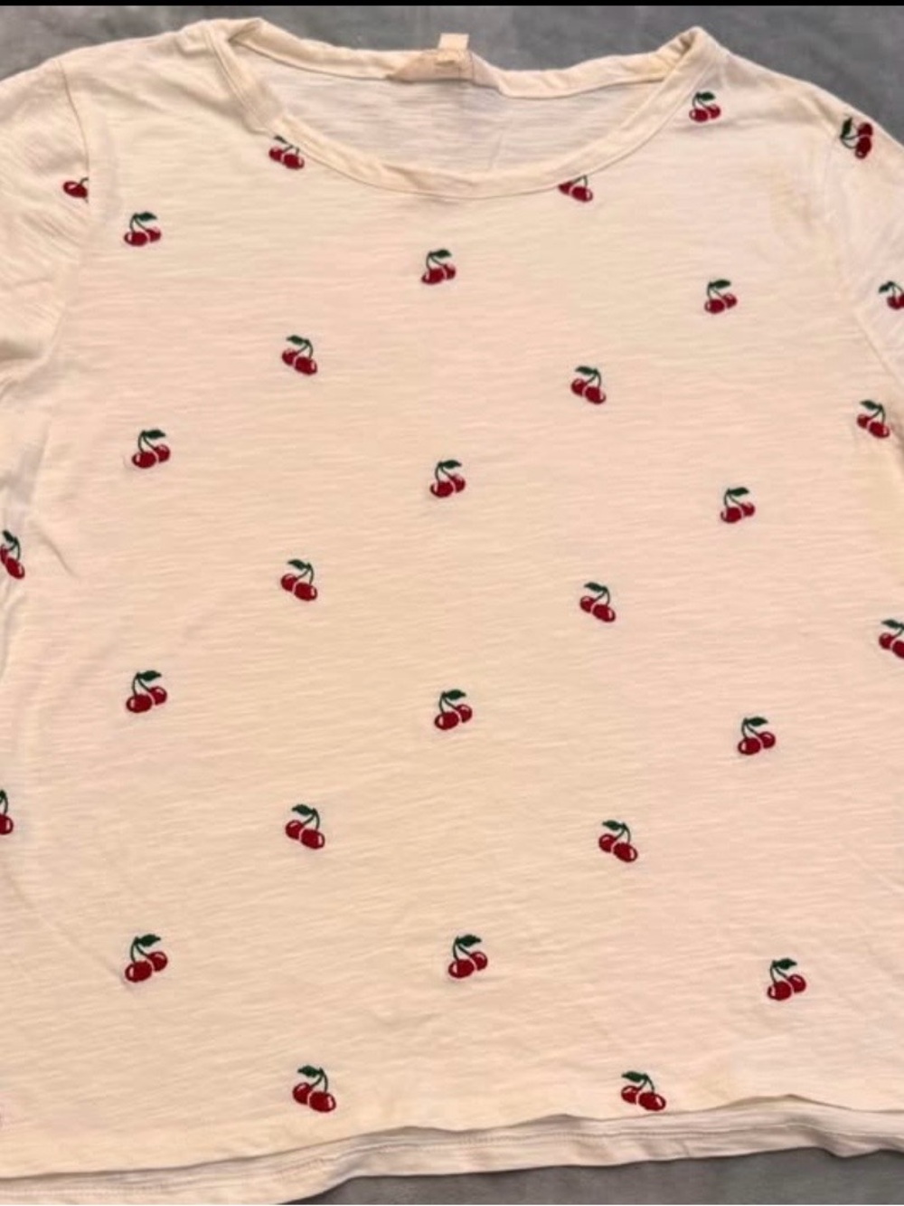 Lucky Brand Cream Cherry Embroidered T-Shirt Size L